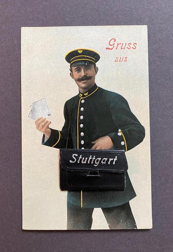 AK 70173 Stuttgart : Grukss aus Stuttgart : Briefträger mit aufmontierte Tasche