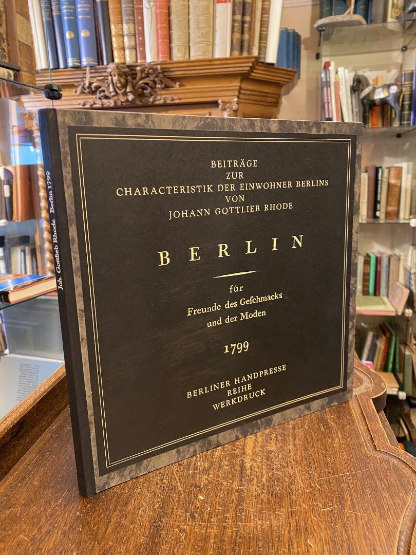 Berlin. - Otto, Joh. Gottlieb Rhode : Berlin für Freunde des Geschmacks und der