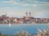 Münding, 'Bad Waldsee' : Ansicht über den Stadtsee auf die Stadtkulisse :